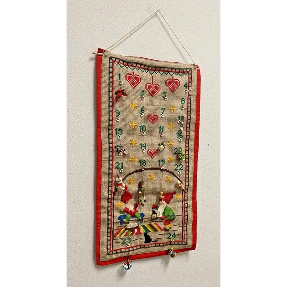 Embroidered Cross Stitch Christmas Advent Calendar 10 Ornaments Used - Picture 4 of 10